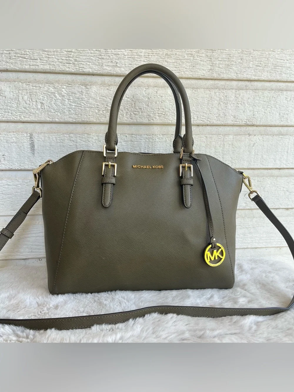 MICHAEL KORS Olive Army Green Ciara Selma Fulton Bedford Satchel Tote Handbag